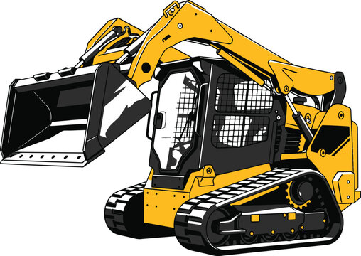 Compact track loader with bucket on transparent background design vector