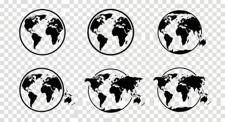 Vector World Globe Icons for Geographic Visualizations and Global Network Representations