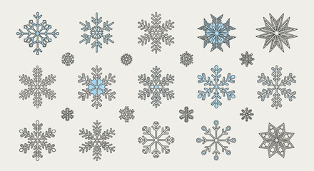 Festive snowflakes scatter on a light background creating a wintry textured design