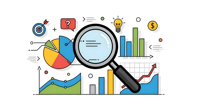 data analysis statistics research graph chart infographic magnifying glass search investigation analytics business intelligence data visualization report dashboard metrics insights