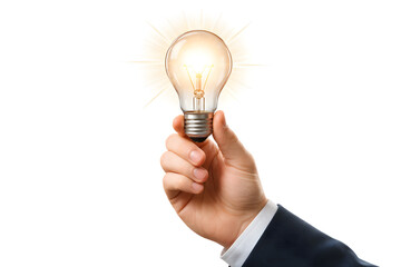 Realistic Human Hand Holding Glowing Light Bulb Isolated