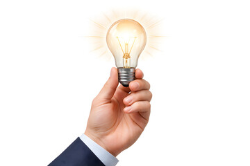 Realistic Human Hand Holding Glowing Light Bulb Isolated on White