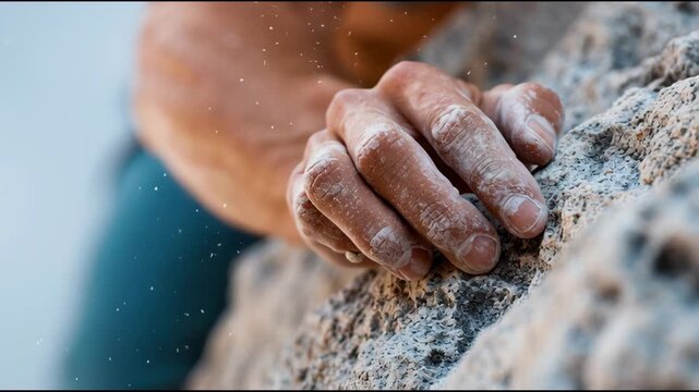 Gripping Rock Edge During a Climbing Decision at a High Location in Bright Light With Risk of Falling and Loss of Grip in Each Frame