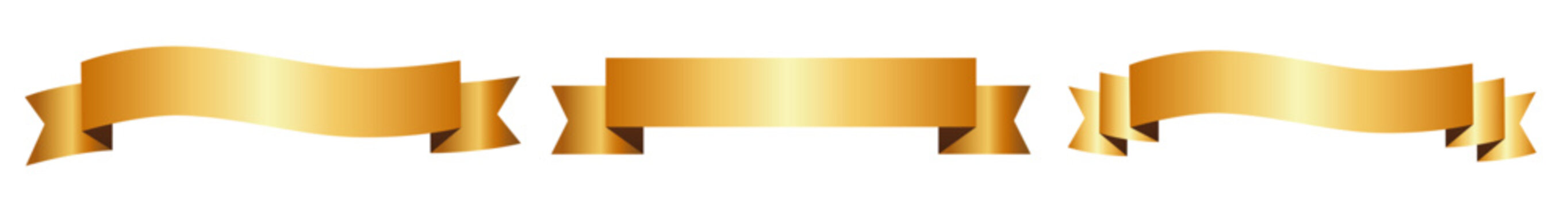 ゴールドカラーのリボン装飾セット　横長デザインの装飾素材