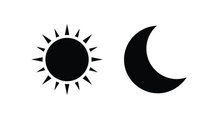 Obraz premium A simple depiction of celestial bodies shows a radiant sun with rays and a crescent moon silhouette