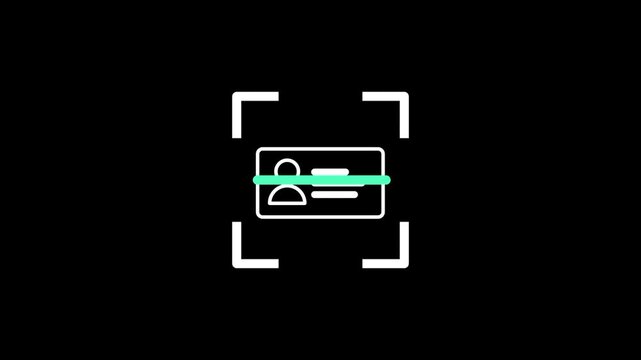 A stylized identification card is centered within a scanner frame to represent the digital verification of a user identity