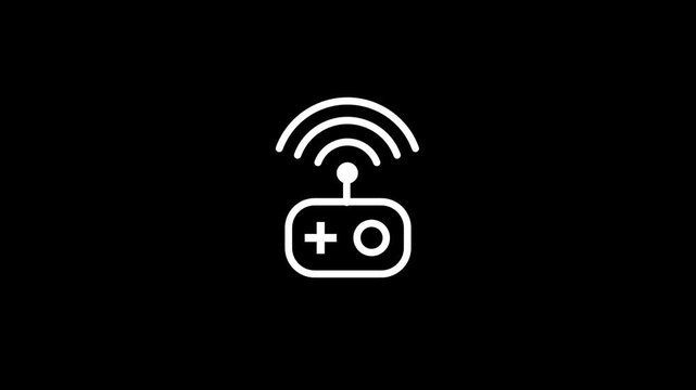 A controller icon is topped with radiating signal waves to signify a wireless connection or remote operation in a network