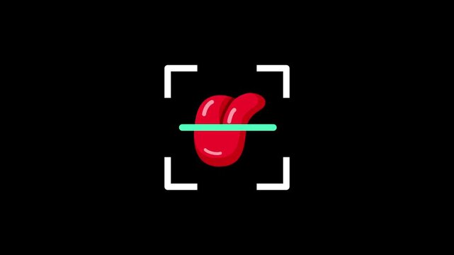 A red tongue icon is captured within a scan frame to represent the sensory analysis of taste or digital biometric data