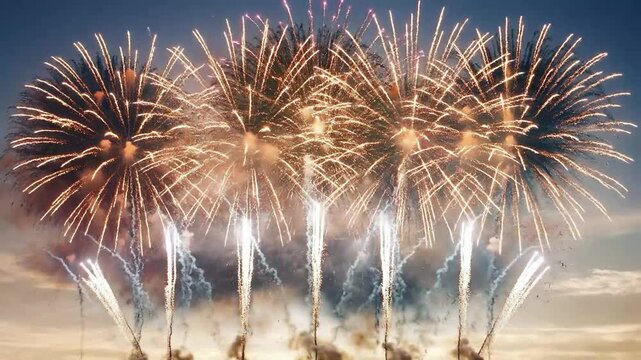 Spectacular fireworks display illuminating the night sky with vibrant colors and intricate patterns.