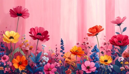 Vibrant Floral Display - A Colorful Garden of Poppies and Wildflowers.