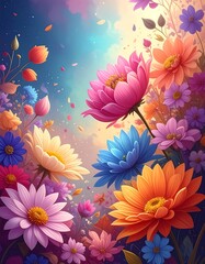 Vibrant Floral Fantasy - A Colorful Garden of Dreams.