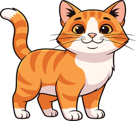 Obraz premium Cute Orange Tabby Cat Cartoon Character Illustration with Smiling Face, Adorable Pet Design, Friendly Mascot Style, and Isolated Vector Artwork