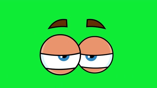 Sleepy Relaxed Cartoon Character Eyes Blinking Slowly - 4K Animation Video Motion Graphics With Chroma Key Green Screen Background