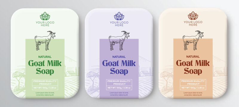 Goat milk soap label design, creative handmade soap label design, Natural soap packaging design box mockup editable product label file