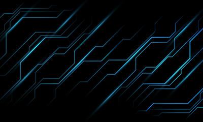 Abstract blue cyber line circuit geometric dynamic on black technology futuristic background vector