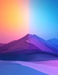 Vibrant Mountain Landscape with Gradient Sky and Purple Peaks.