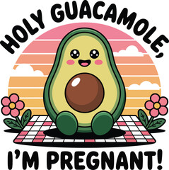 Cute cartoon avocado with flowers and checkered ground