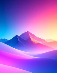 Vibrant Mountain Landscape with Colorful Sky and Snowy Peaks.