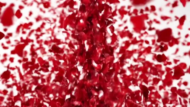 red shape heart confetti falling during a Valentine's day celebration on clean white background