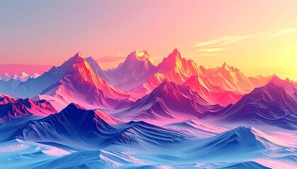 Vibrant Mountain Range at Sunset - A Colorful Landscape.