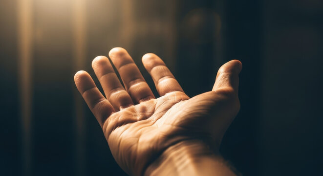 Outstretched Hand in Dramatic Light &ndash; Editorial Concept of Help, Hope, or Receiving