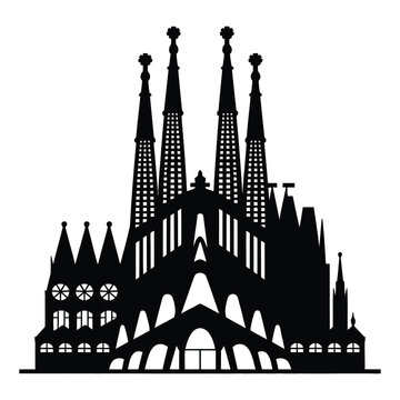 Sagrada familia cathedral silhouette vector showcasing ornate facade with towering spires capturing iconic barcelona landmark in vector design format