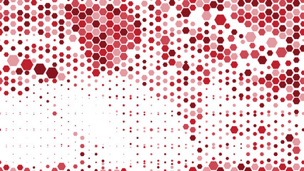 Abstract red and white hexagonal geometric background. Vector halftone pattern of hexagons in various sizes and shades of red. Modern minimal mosaic design for technology, science, medical, or corpora