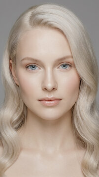 Elegant woman with long blonde hair and radiant skin