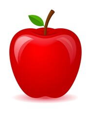 Vibrant Red Apple with Leaf - A Symbol of Health and Freshness.