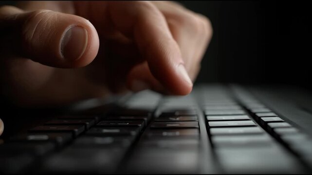 Fingers Moving Steadily Above Keyboard Keys During Focused Typing Session in a Dark Room