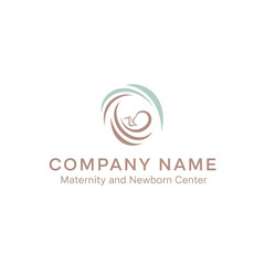 Obraz premium Maternity and Newborn Center Logo with Abstract Swirl and Baby Silhouette.