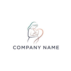 Obraz premium Mother holding baby logo design mother and child love symbol.