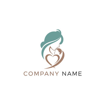 Motherhood and Child Love Symbol Heart Logo Design.