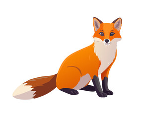 Obraz premium A cute cartoon vector illustration of a funny red fox Vulpes character with orange fur and a bushy tail, isolated on white as a wild nature mammal art design