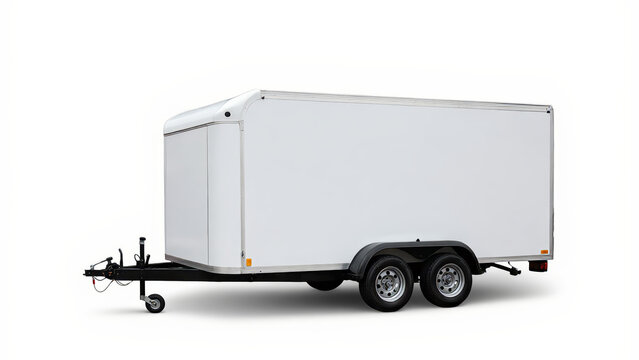 Red enclosed single axle cargo trailer isolated on a white background, suitable for secure transport, delivery, storage, and professional logistics applications.