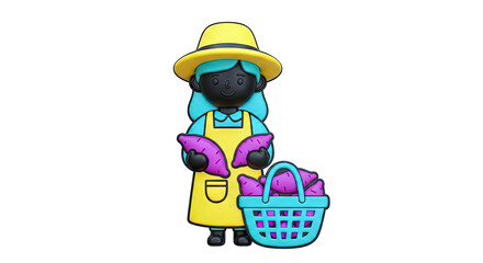 Obraz premium 3D Cartoon Farmer with Sweet Potatoes and Basket