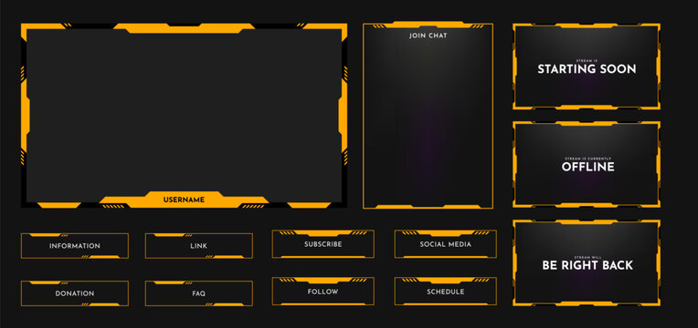 Live stream overlay frame template. Futuristic digital streaming screen interface. Online game, video streaming panel layout. Vector illustration