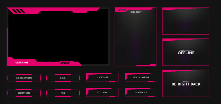 Live stream overlay frame template. Futuristic digital streaming screen interface. Online game, video streaming panel layout. Vector illustration