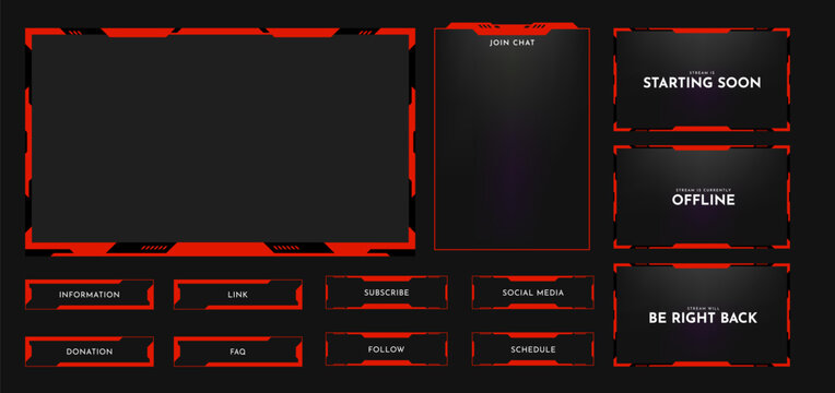 Live stream overlay frame template. Futuristic digital streaming screen interface. Online game, video streaming panel layout. Vector illustration