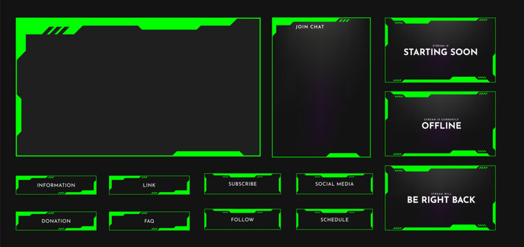 Live stream overlay frame template. Futuristic digital streaming screen interface. Online game, video streaming panel layout. Vector illustration