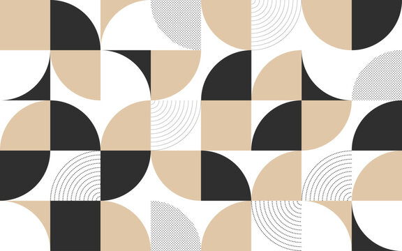 Scandinavian Bauhaus Geometric Abstract Seamless Pattern Circles Squares Black Beige White Vector Texture