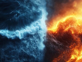 Fototapeta premium Water meets fire in a dramatic clash of elements during day and night at the coastline