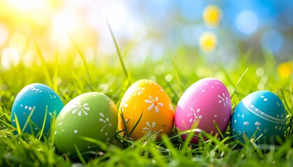 easter eggs on green grass