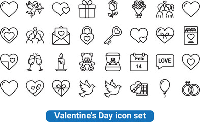 Fototapeta premium Valentine's Day Love and Romance Line Icons Set. Vector illustration