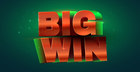 Big Win 3D metallic text on a sparkling green background. Ideal for celebrating success. Vector illustration.