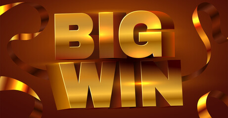 Big Win golden 3D text with luxury ribbons, perfect for casino, game, success, or celebration designs. Vector illustration