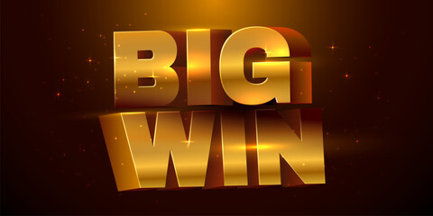 Stunning golden 3D text BIG WIN on a dark, sparkling background, creating a luxurious and celebratory feel. Vector illustration.