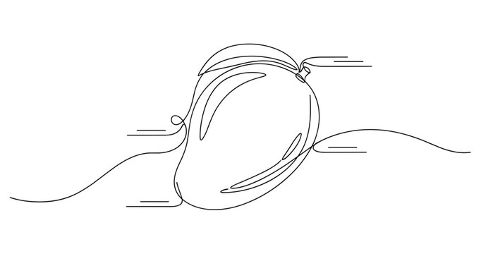 Continuous line drawing of a mango with artistic flourishes. Non editable stroke