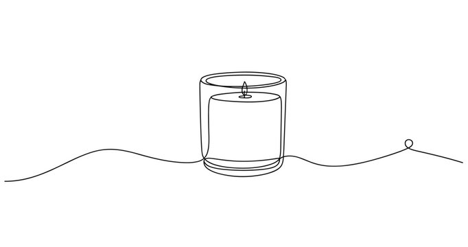 Minimalist single line drawing of a burning candle with a gentle flame. Non editable stroke