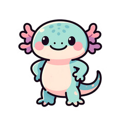 Fototapeta premium Cute Kawaii Axolotl Sticker Set – Adorable Chibi Cartoon Illustration